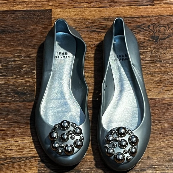 STUART WEITZMAN PELLETS SILVER JELLY SLIP ON BALLETS WOMEN SZ 7 - Picture 1 of 3